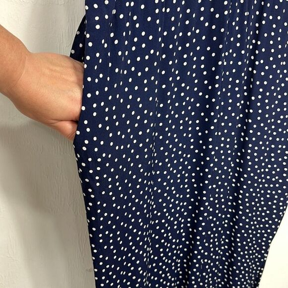 Talbots Navy Blue Polka Dot Short Sleeves Crop Silhouette Jumpsuit Size 16 - Picture 5 of 13